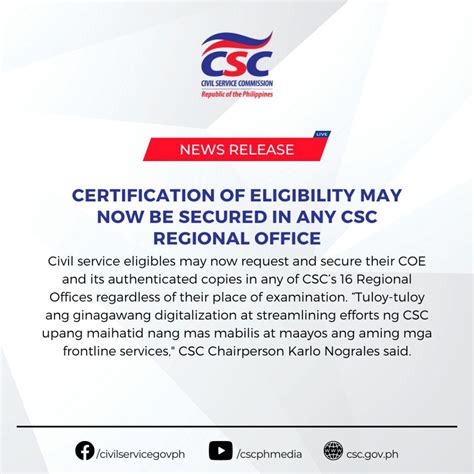 cs verification|Certification of Eligibility may now be secured in any CSC .